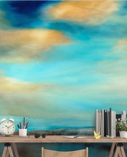 pintura de un amplio fondo de pantalla azul y por qué cielo sobre un río