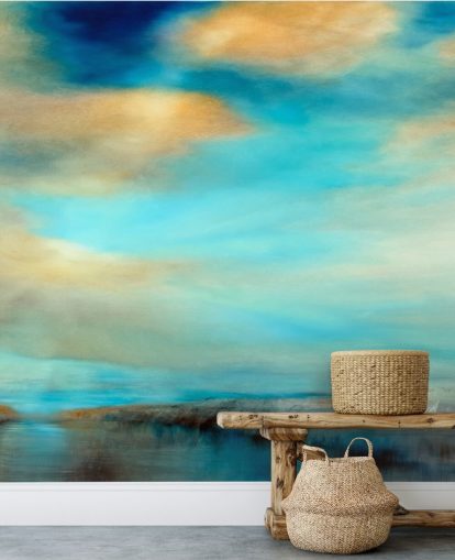 pintura de un amplio fondo de pantalla azul y por qué cielo sobre un río