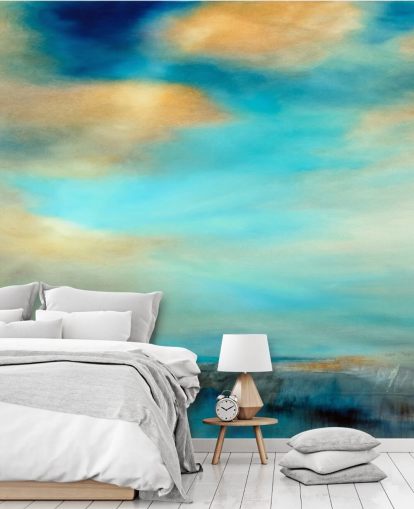 pintura de un amplio fondo de pantalla azul y por qué cielo sobre un río