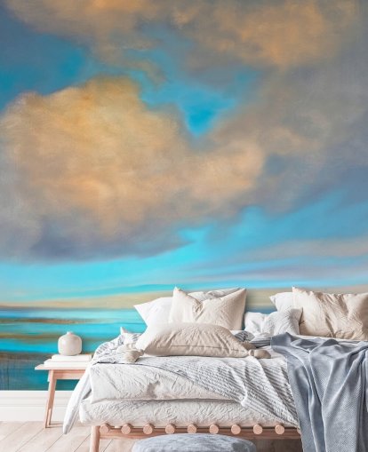 pintura de enorme céu azul com nuvens brancas sobre o papel de parede do lago pintura de enorme céu azul com nuvens brancas sobre o papel de parede do lago