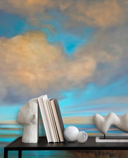 Gemälde des riesigen blauen Himmels mit weißen Wolken über dem See Tapete Gemälde des riesigen blauen Himmels mit weißen Wolken über dem See Tapete