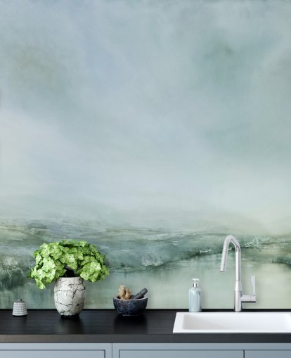 abstract painting of a misty heathland wallpaper