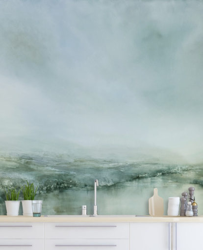 abstract painting of a misty heathland wallpaper