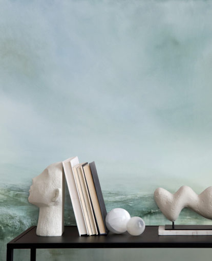 abstract painting of a misty heathland wallpaper