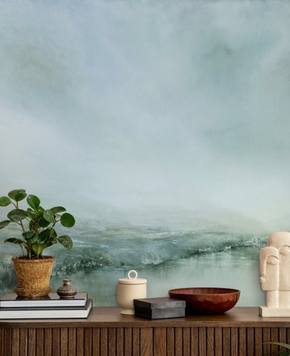 abstract painting of a misty heathland wallpaper