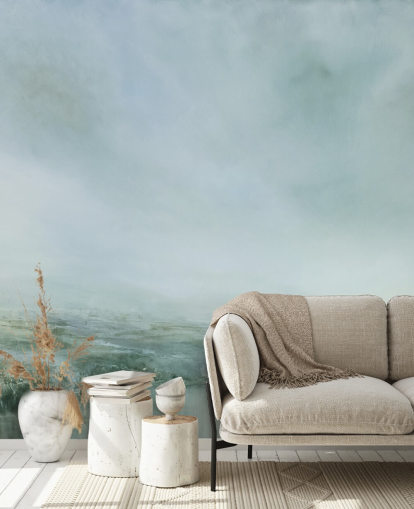 abstract painting of a misty heathland wallpaper