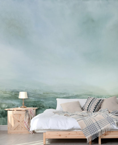 abstract painting of a misty heathland wallpaper