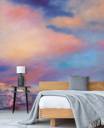 abstract painting of a pink and blue sunset sky wallpaper
