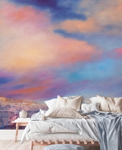 pintura abstracta de un fondo de pantalla de cielo rosa y azul