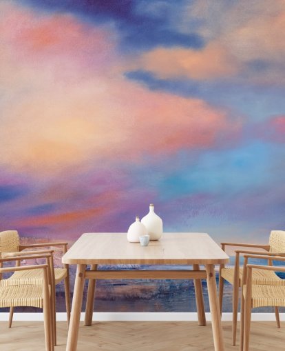 pittura astratta di una carta da parati rosa e blu tramonto cielo