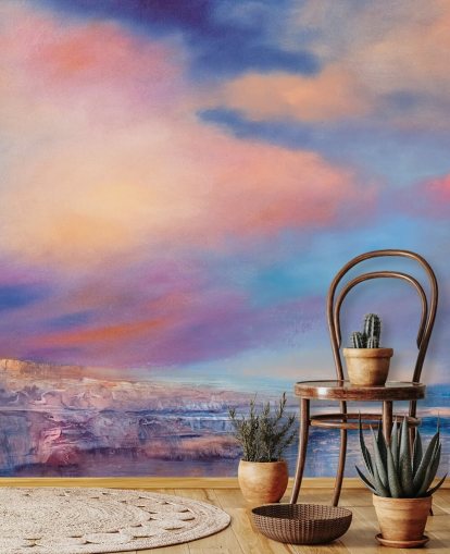 abstract painting of a pink and blue sunset sky wallpaper