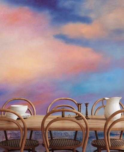 abstract painting of a pink and blue sunset sky wallpaper