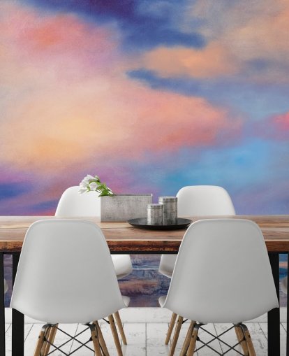 abstract painting of a pink and blue sunset sky wallpaper