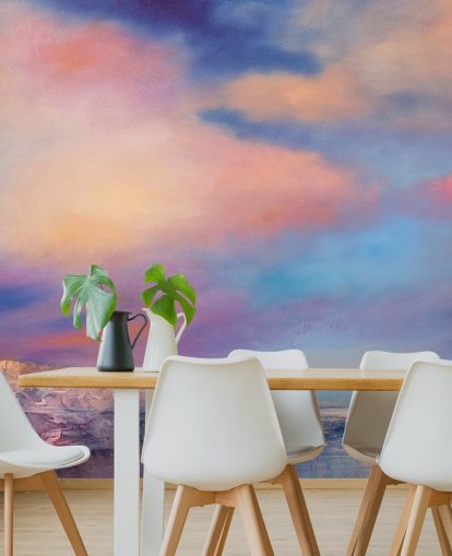 abstract painting of a pink and blue sunset sky wallpaper