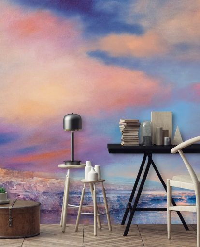 pittura astratta di una carta da parati rosa e blu tramonto cielo