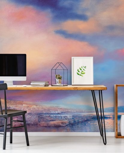 pittura astratta di una carta da parati rosa e blu tramonto cielo