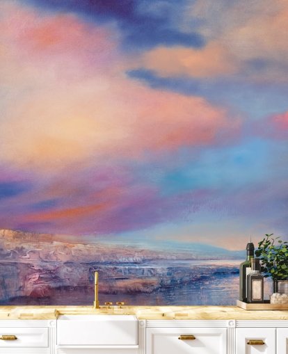 pittura astratta di una carta da parati rosa e blu tramonto cielo