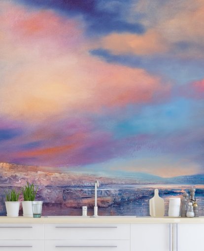 abstrakt maleri av en rosa og blå solnedgang himmel tapet abstrakt maleri av en rosa og blå solnedgang himmel tapet