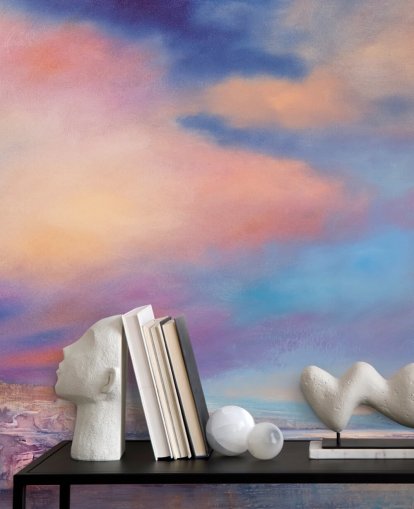 abstraktes Gemälde von einem rosa und blauen Sonnenuntergang Himmel Tapete