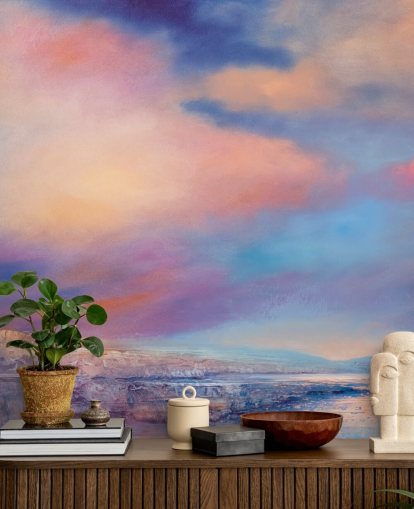 pittura astratta di una carta da parati rosa e blu tramonto cielo