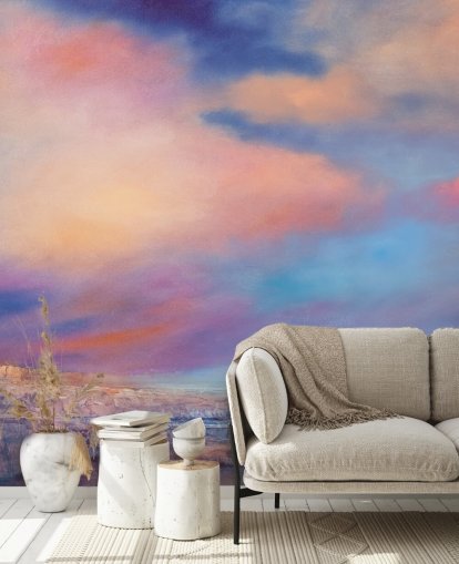 abstrakt målning av en rosa och blå solnedgång himmel tapeter