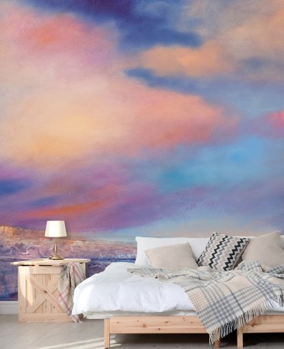 abstract painting of a pink and blue sunset sky wallpaper