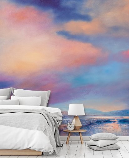 abstract painting of a pink and blue sunset sky wallpaper