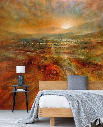 Gemälde von orange und rote Landschaftstapete