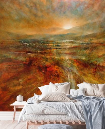 Gemälde von orange und rote Landschaftstapete