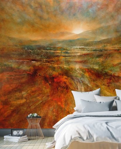 pittura di carta da parati paesaggio arancione e rosso