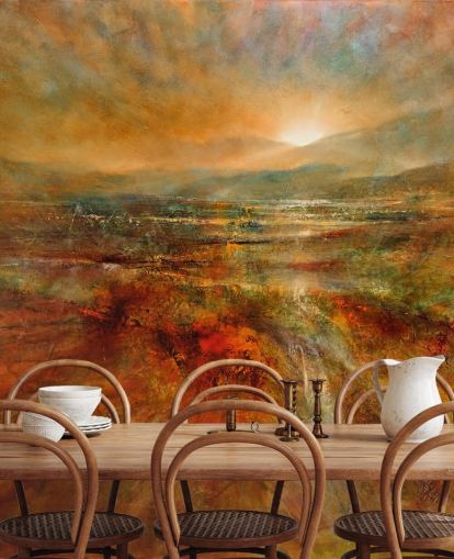 pittura di carta da parati paesaggio arancione e rosso