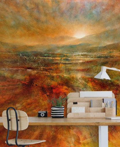 peinture de papier peint paysage orange et rouge