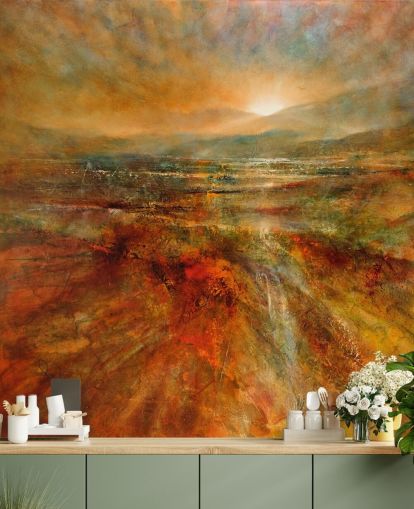 painting of orange and red landscape wallpaper