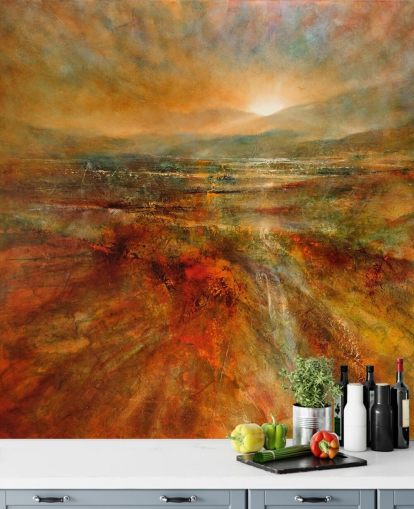 pittura di carta da parati paesaggio arancione e rosso