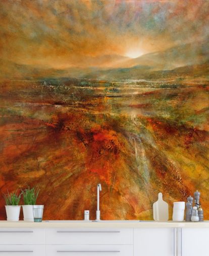 painting of orange and red landscape wallpaper
