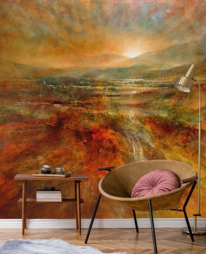 schilderij van oranje en rood landschapsbehang