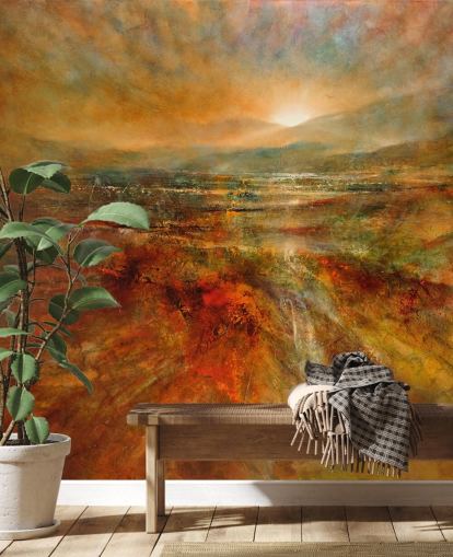 pittura di carta da parati paesaggio arancione e rosso