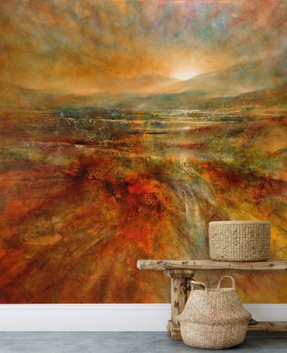 Gemälde von orange und rote Landschaftstapete