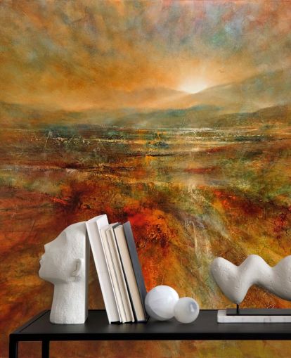 painting of orange and red landscape wallpaper