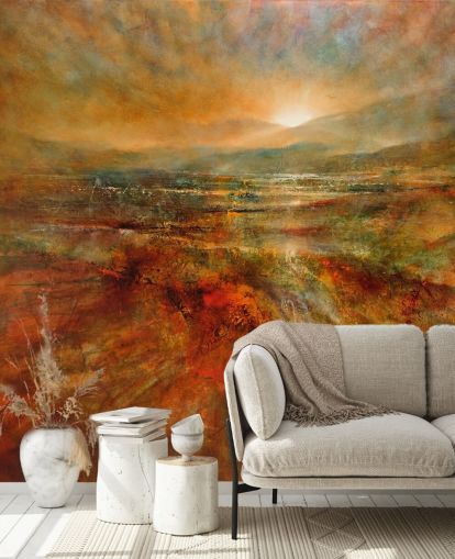 maleri av oransje og rødt landskap tapet maleri av oransje og rødt landskap tapet