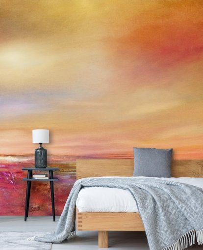 oranje, roze en gele lucht- en landschapsschilderbehang oranje, roze en gele lucht- en landschapsschilderbehang