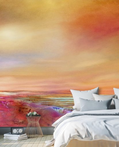 fondo de pantalla de pintura de cielo y paisaje naranja, rosa y amarillo