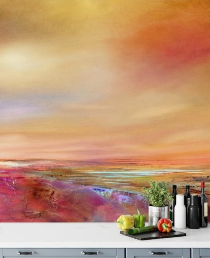 céu laranja, rosa e amarelo e pintura de paisagem papel de parede céu laranja, rosa e amarelo e pintura de paisagem papel de parede