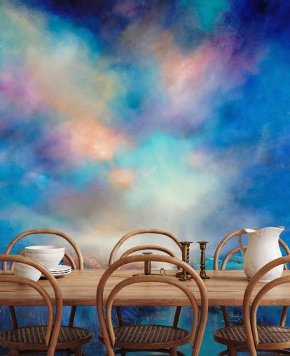 abstract blue landscape with golden bridge in the distance wallpaper