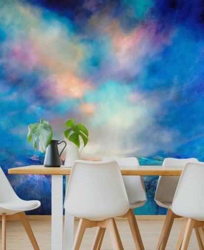 abstrakt blå landskab med gyldne bro i det fjerne tapet