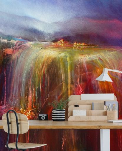 pintura abstrata de cor transbordante em papéis de parede vermelhos, laranjas, rosas, roxos