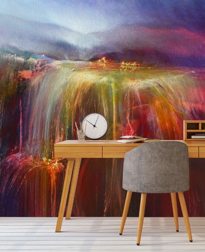 abstract schilderij van overvolle kleur in rood, sinaasappels, roze, paars behang abstract schilderij van overvolle kleur in rood, sinaasappels, roze, paars behang