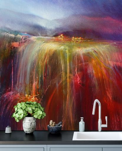 abstract painting of overflowing colour in reds, oranges, pinks, purples wallpaper abstract painting of overflowing colour in reds, oranges, pinks, purples wallpaper