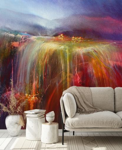 pintura abstrata de cor transbordante em papéis de parede vermelhos, laranjas, rosas, roxos