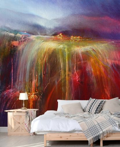 pintura abstrata de cor transbordante em papéis de parede vermelhos, laranjas, rosas, roxos